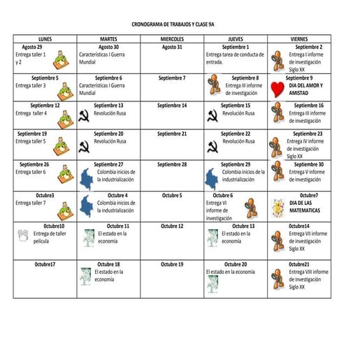 Cronograma de trabajos y clase 9 a