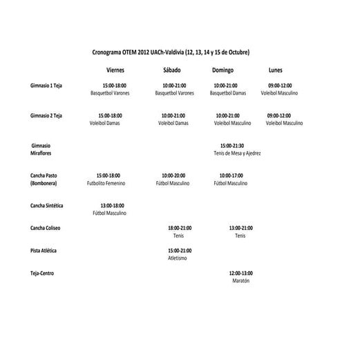 Cronograma otem 2012 ua ch