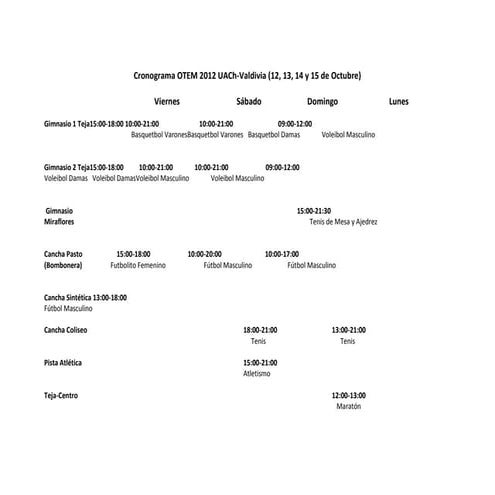 Cronograma otem 2012 ua ch
