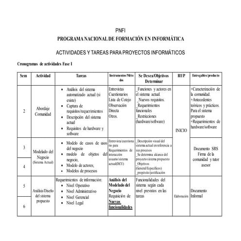 Cronogramas de actividades por fases pst ii iii