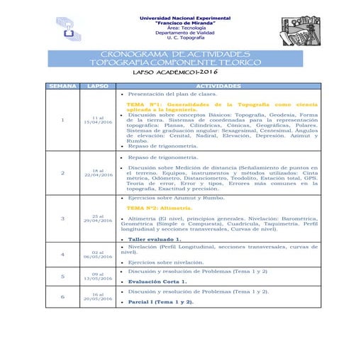 Cronograma topografia (i 2016) para publicar en blog topografia