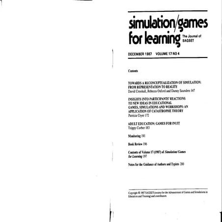 Crookall et al. 1987. Reconceptualization: simulation, game, role-play ...