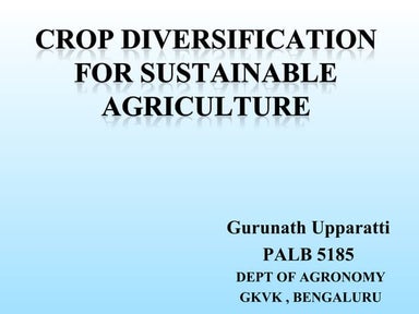 Crop diversification for Sustainable Agriculture