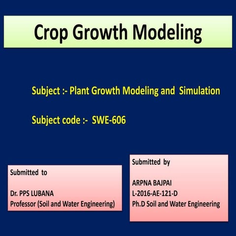 Crop growth modelling | PPTX | Agriculture | Industries