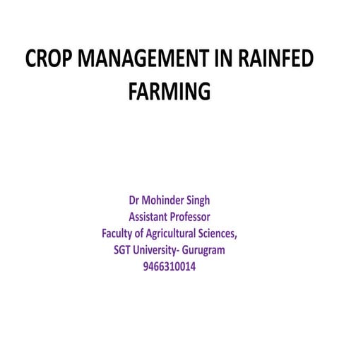Crop management in rainfed areas