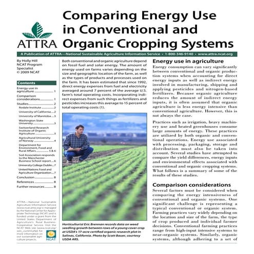 Comparing Energy Use in Conventional and Organic Cropping Systems