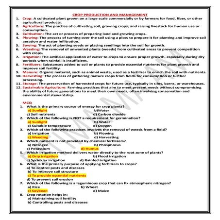 CHAPTER 1 CROP PRODUCTION AND MANAGEMENT CLASS 8TH
