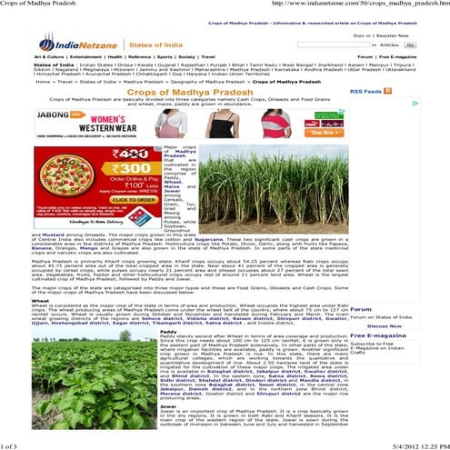 Crops of madhya pradesh | PDF