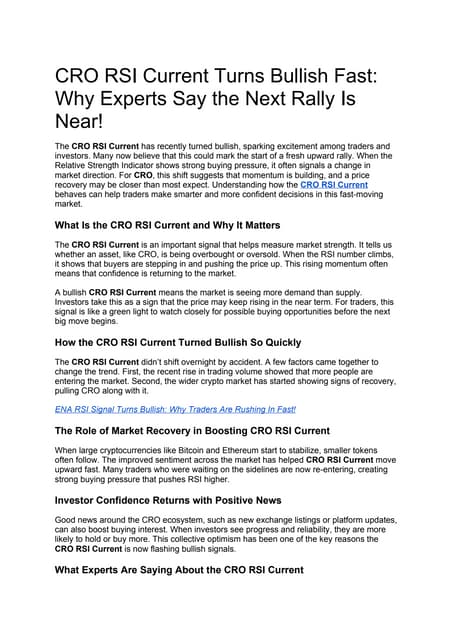 CRO RSI Current Turns Bullish Fast: Why Experts Say the Next Rally Is Near!