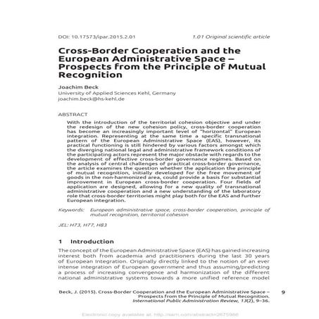 Cross border cooperation and the european administrative space ...