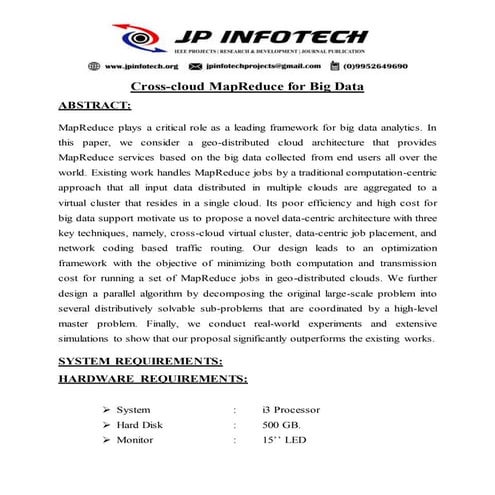 Cross cloud map reduce for big data