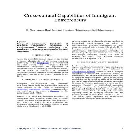 Cross-cultural Capabilities of Immigrant Entrepreneurs - Phdassistance