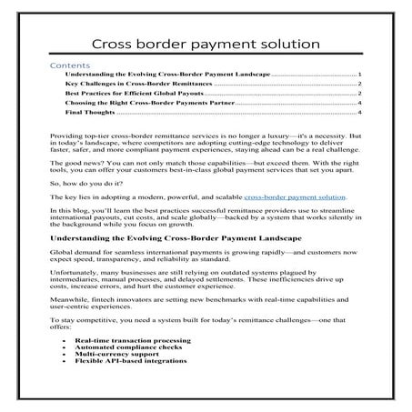 The Cross border payment solution Landscape