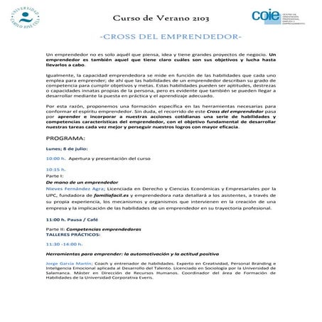 "Cross del Emprendedor", Curso de Verano 2013 en la UCJC . Inscripción hasta ...