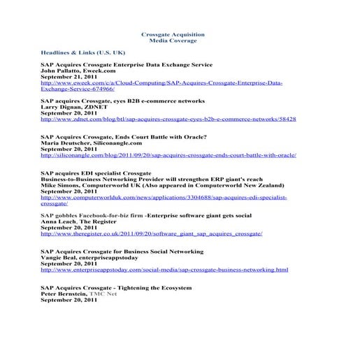 Crossgate Acquisition Media Coverage