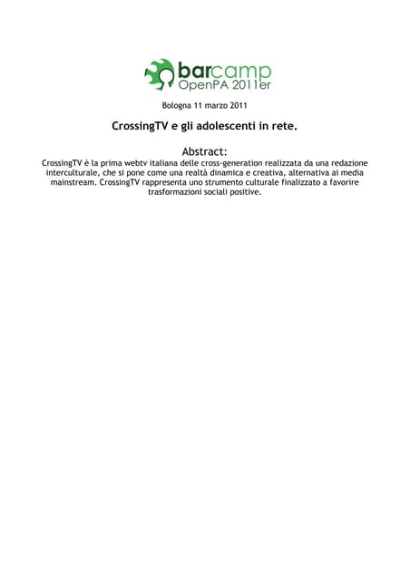 CrossingTV  e gli adolescenti in rete