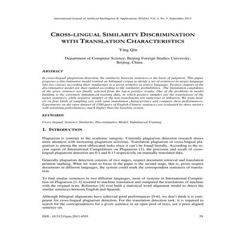 Cross lingual similarity discrimination with translation characteristics