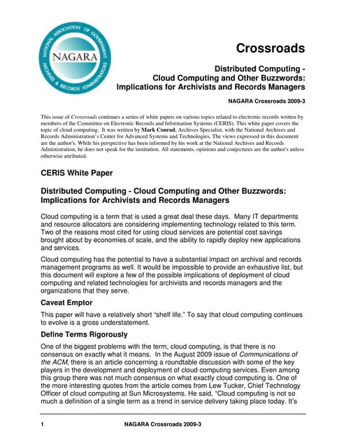 Distributed Computing - Cloud Computing and Other Buzzwords: Implications for...