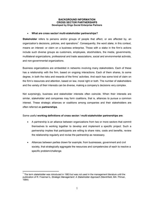 Cross sector partnerships