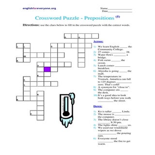 Crossword puzzle   prepositions