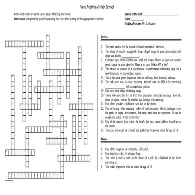 Crossword puzzle on social issues