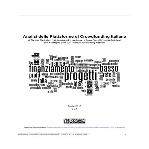 Analisi delle piattaforme di crowdfunding italiane - Aprile 2013