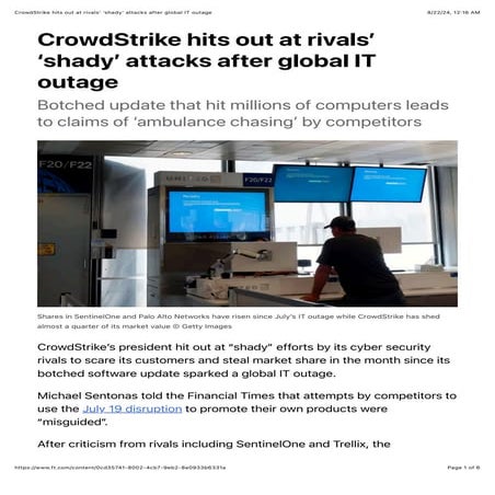 CrowdStrike hits out at rivals’ ‘shady’ attacks after global IT outage