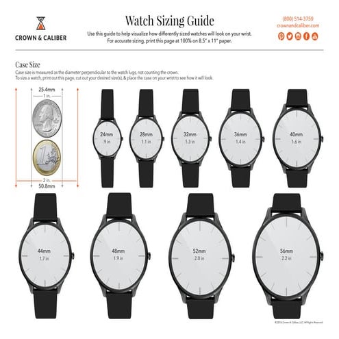Crown & Caliber Luxury Wrist Watch Sizing Guide