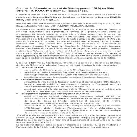 C2D : Compte rendu de la cérémonie de passations de charges | PDF