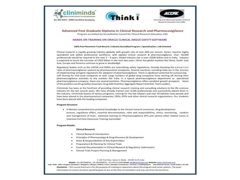 Advanced Post Graduate Diploma in Clinical Research and Pharmacovigil…