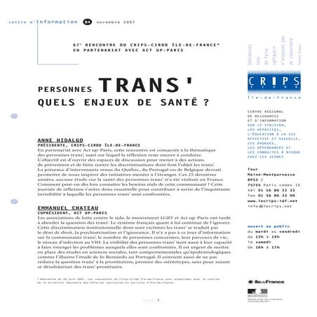 Rencontre du CRIPS / Act Up-Paris : "Personnes trans : quels enjeux de santé ...