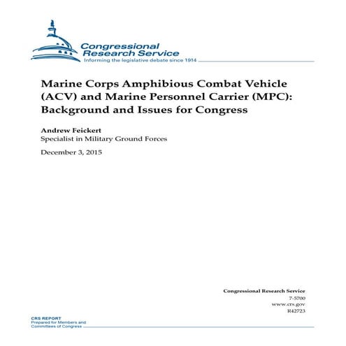 CRS - Marine Corps Amphibious Combat Vehicle (ACV) and Marine Personnel Carri...