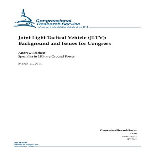 CRS JLTV Background and Issues for Congress  March 2014
