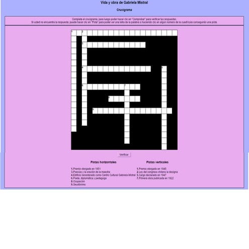 Crucigrama: Vida y obra de Gabriela Mistral
