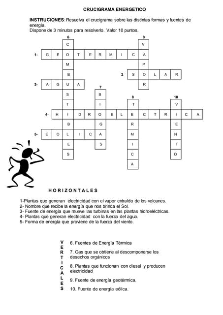 Fuentes de energía sopa de letras y crucigrama