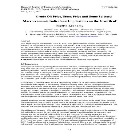 Crude oil price, stock price and some selected macroeconomic indicators