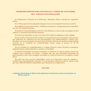 Crudo diagnóstico de Colciencias a ...