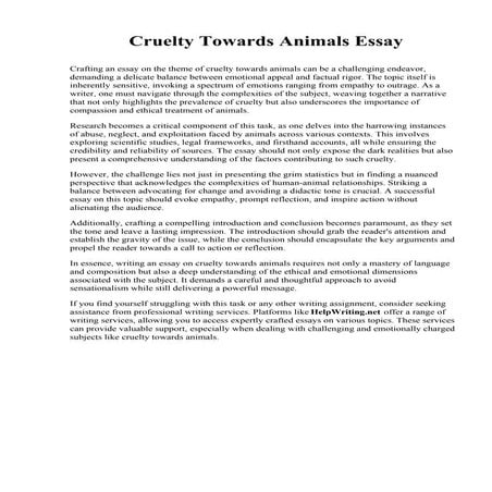 Cruelty Towards Animals Essay. Interactive College of Technology | PDF