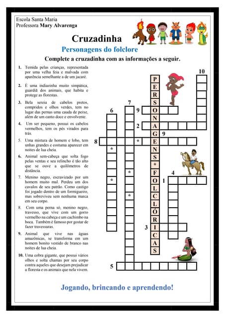 Cruzadinha - Personagens do Folclore. | PDF