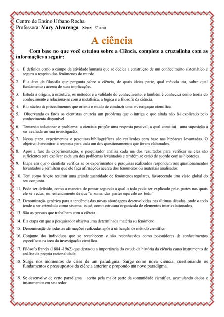 Cruzadinha de filosofia -    A ciência