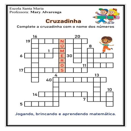 Cruzadinha  -  Leitura e escrita  dos  números.
