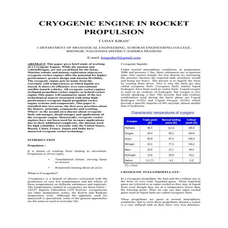 Cryogenic engine in rocket propulsion uday