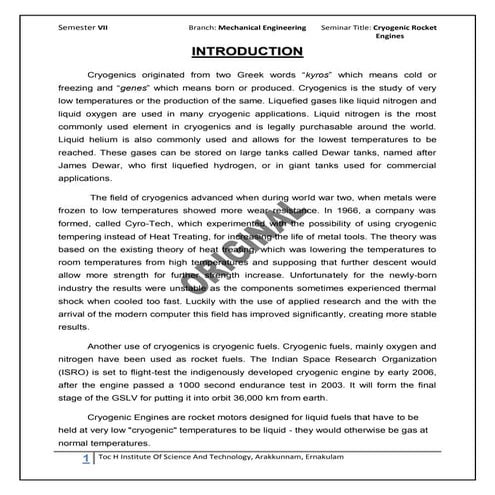 Cryogenic rocket engines report