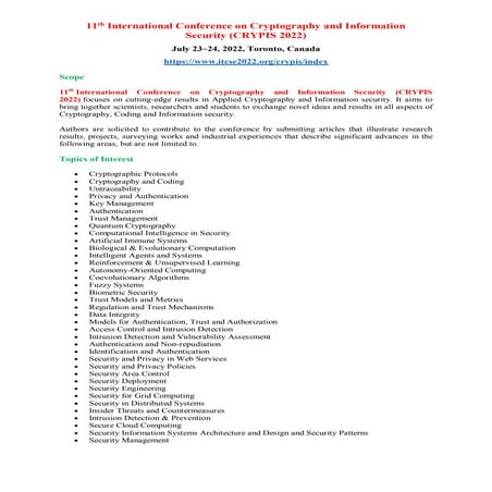 11th International Conference on Cryptography and Information Security (CRYPI...