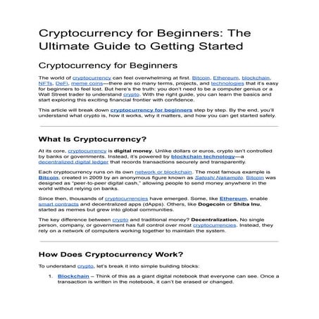 Cryptocurrency for Beginners Step By Step Guide