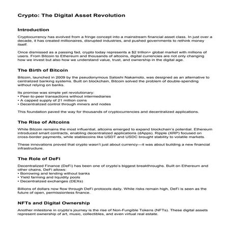 Cryptocurrency has evolved from a fringe concept into a mainstream financial ...