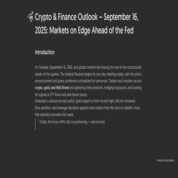 Crypto & Finance Outlook - September 16, 2025: Fed Week Predictions and Marke...