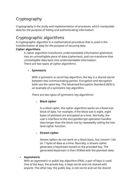 Cryptography notes for iss3 information system security
