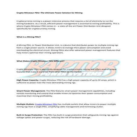 Crypto Minotaur PDU: The Ultimate Power Solution for Mining