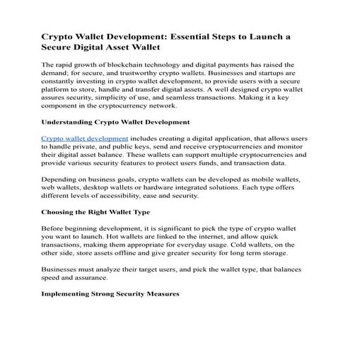 Crypto Wallet Development: Essential Steps to Launch a Secure Digital ...